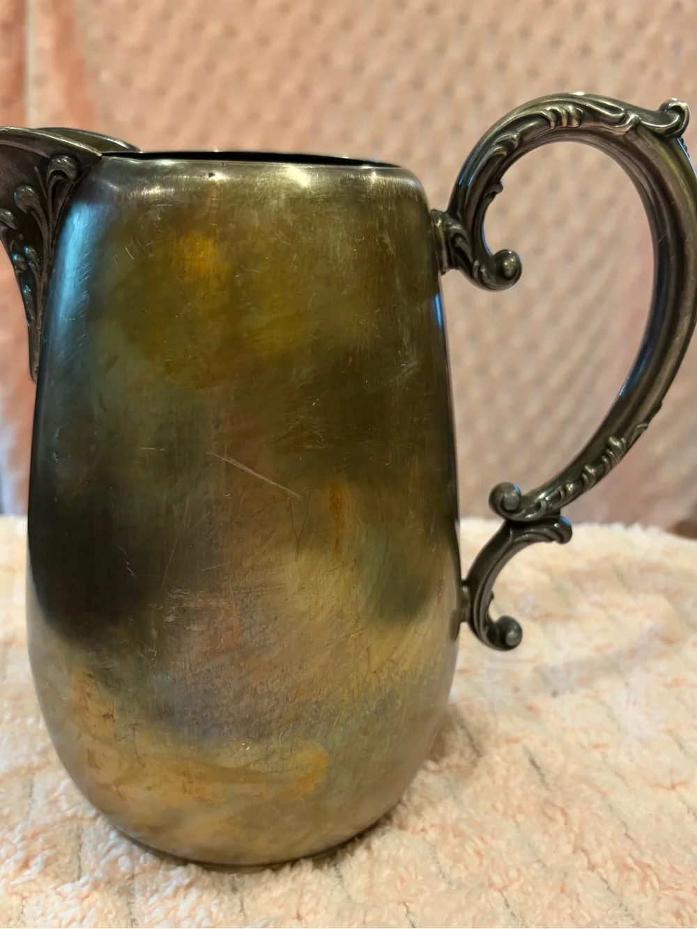 Ornate Handle Brass-Tone Pitcher Vase - Gold Finish